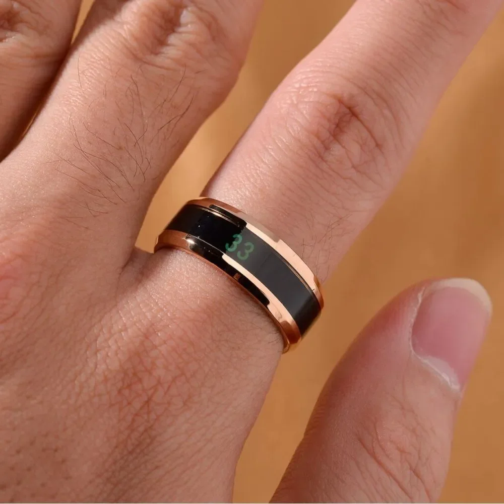 Celsius Smart Temperature Ring - Rose Gold and Black Stainless Steel 8